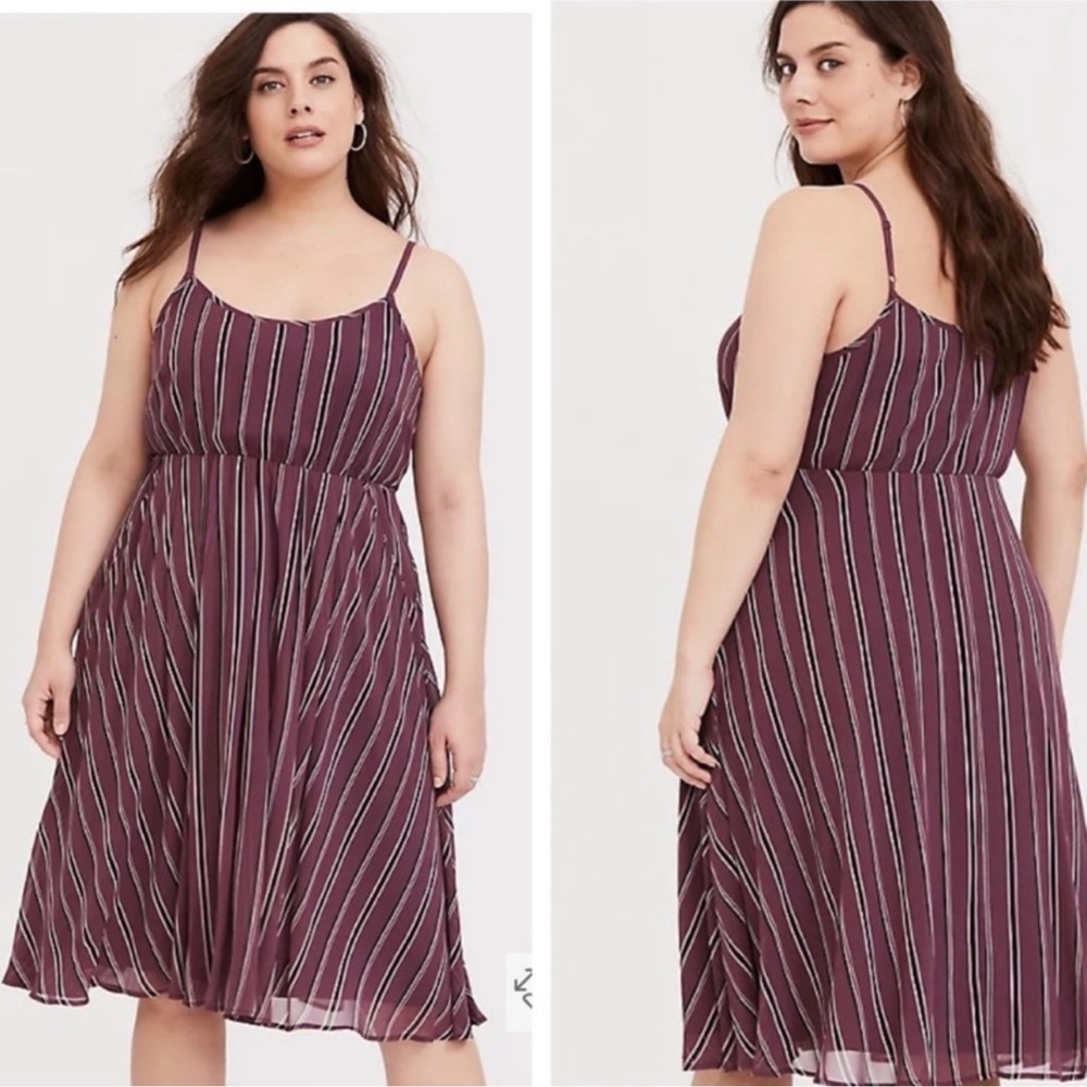Torrid Mauve Purple Stripe Chiffon Midi Dress 0X